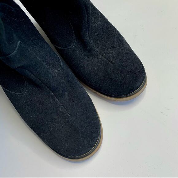VINTAGE 1970s Black Suede Tall Boots Wedge Heel - Size 7-7.5 - Picture 5 of 11